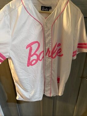 Barbie White Baseball Jersey with Pink Logo & Trim xl